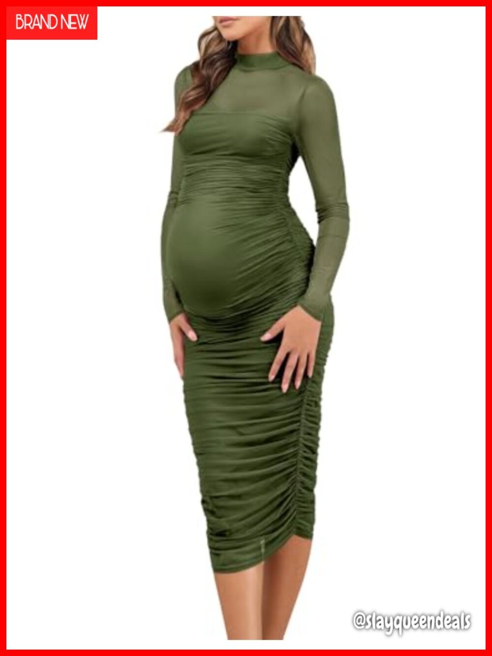 Long Sleeve Maternity Formal Dress Wedding Guest Fall Mesh Midi